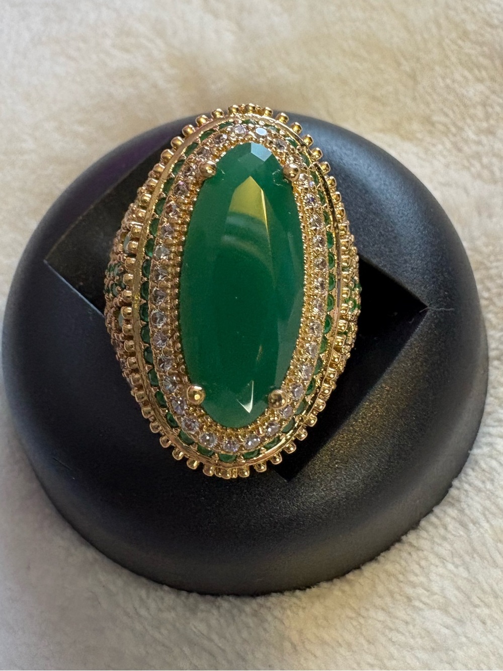 Turkish Ottoman-Style Gold Plated Over 925 Silver Ring-Oval Cabochon Gemstone